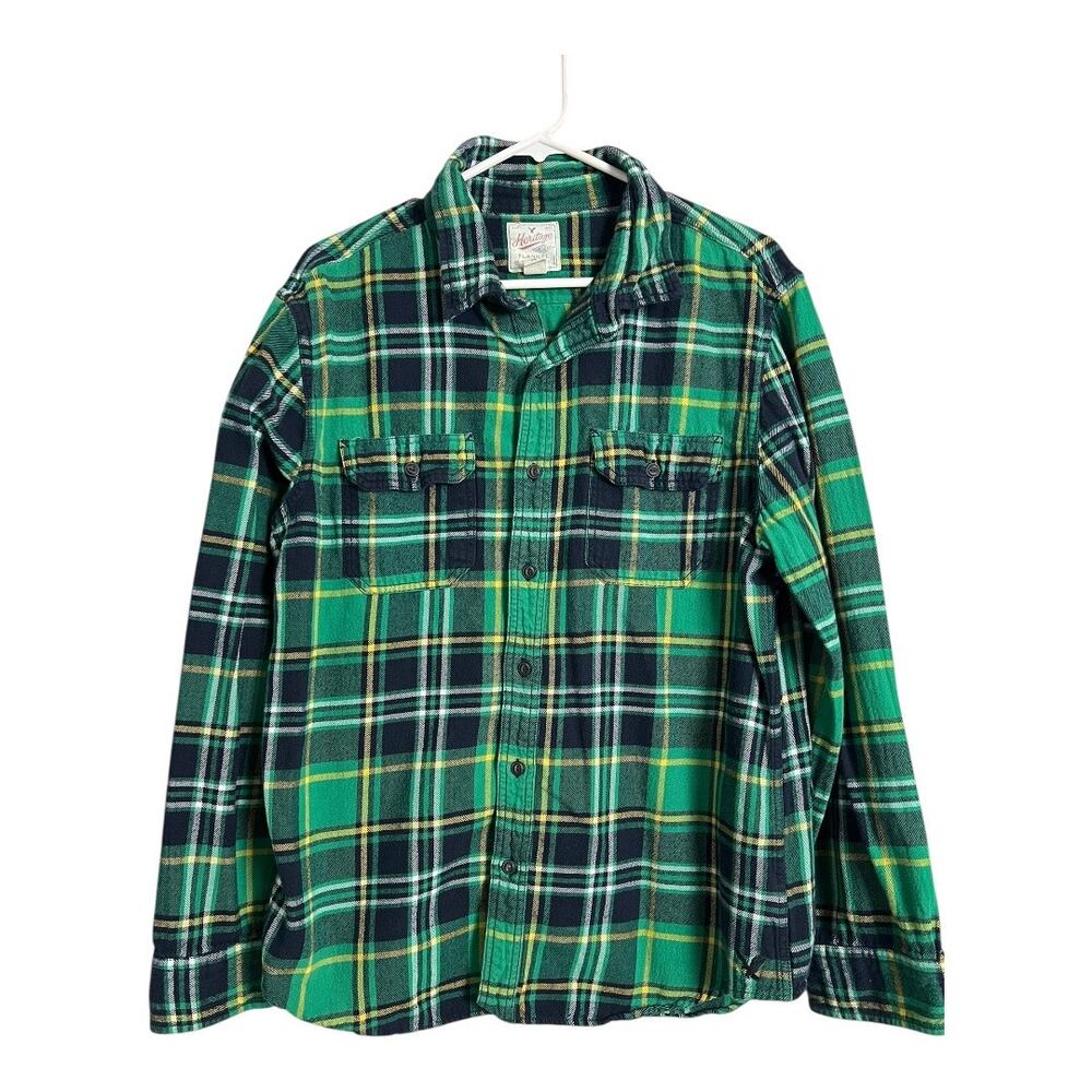 AE American Eagle Heritage Green Flannel Shirt Grunge Distressed Gorpcore XL